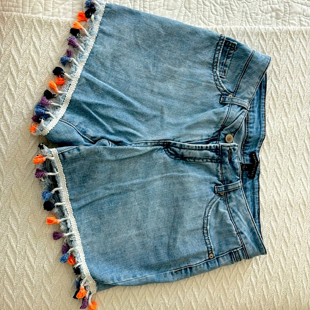 Signature Studio Blue Jean Shorts with Colorful Tassels